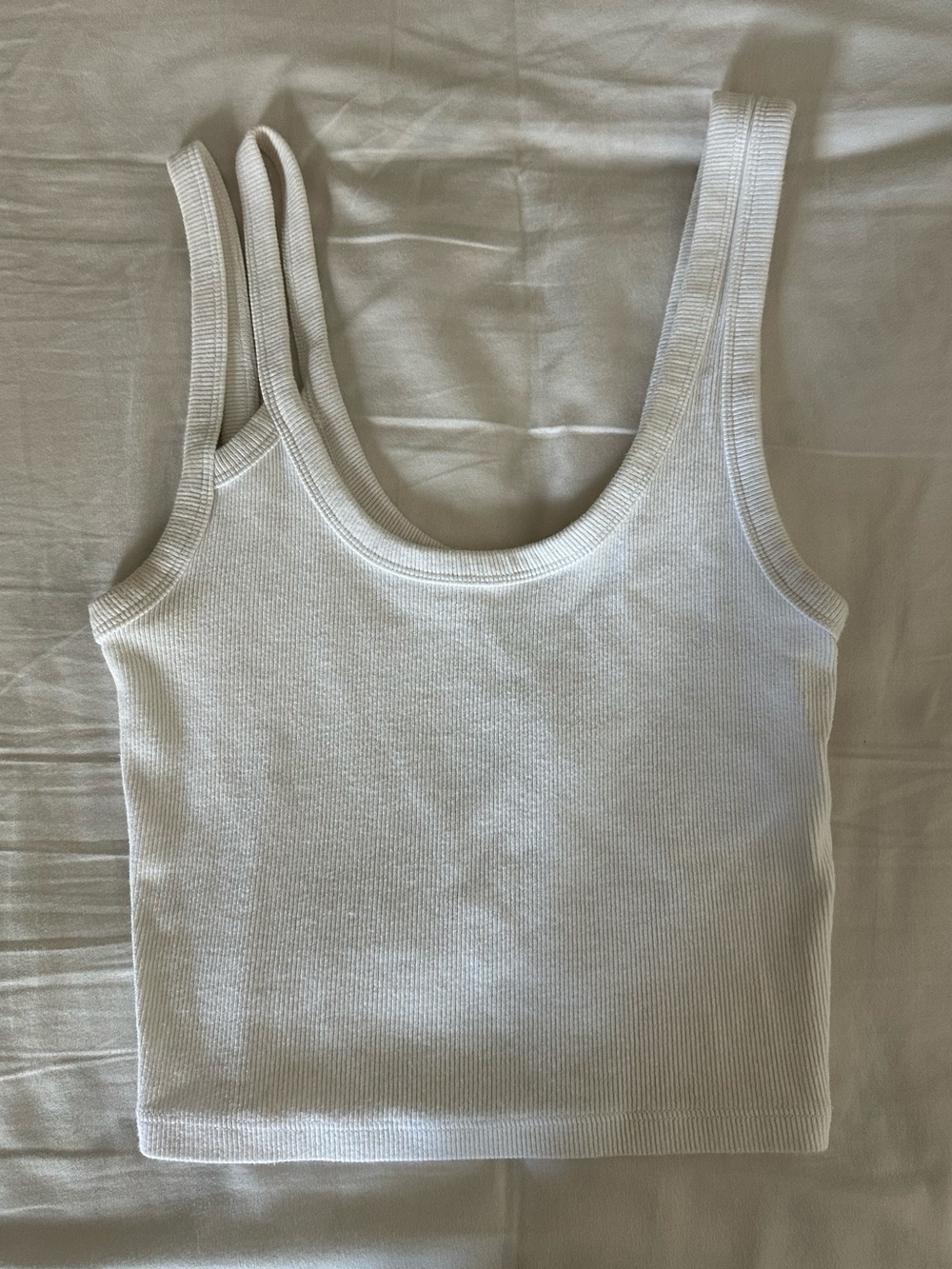 A&F White Ribbed Double-Strap Crop Tank